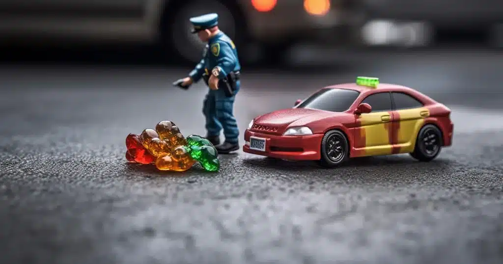 Toy cop is arresting a thc gummy bear