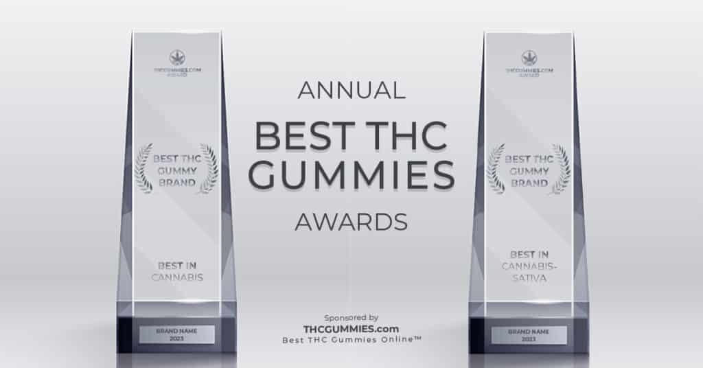 Two glass awards going to the two best THC Gummy Brands of 2023 in the United States.