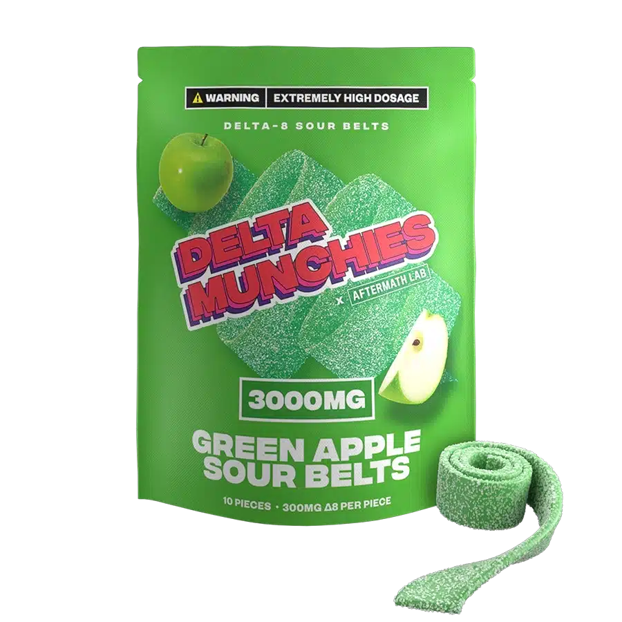 Green apple d8 thc gummy sour belts 3000 mg