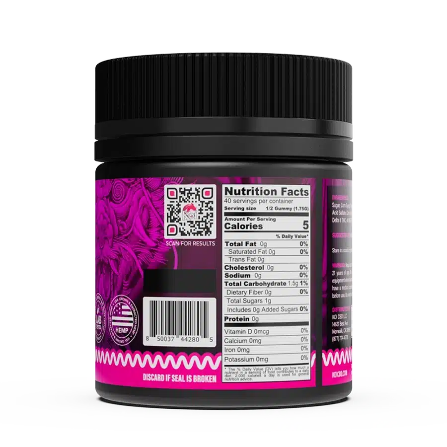 View the QR code and Nutrition Facts of Koi Dragon blend gummies.