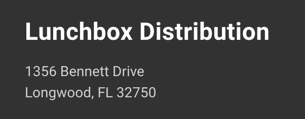 Lunchbox distribution is enjoy hemp alias for shipping products and apparently a sister company, it states their location is in longwood, fl.